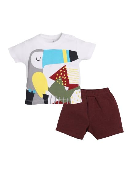 Image of BABY GO Baby Half sleeve clothes set for baby Boy 3-6 Months | Baby Cotton Dress /T-shirts pant set for baby boys (Maroon)