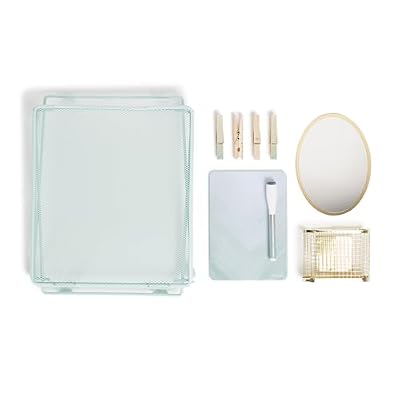 U Brands Blue Chevron Locker Accessory Kit, with Clothespin Magnets, Mirror, Whiteboard, Marker, Organizer, Shelf