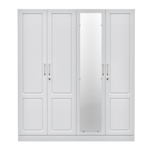 Image of Wakefit Tyrian Plus 4 Door with 4 Shelves 2 Drawers 2 Hanging Areas 1 Mirror SH1-Carcass: Frosty White Shutter: White