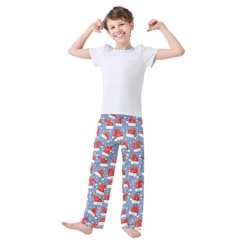 Boys' Pants Christmas Hats Snow Blue Long Bottoms Jogger Pants Elastic Waist Trousers with Pockets S-XL2