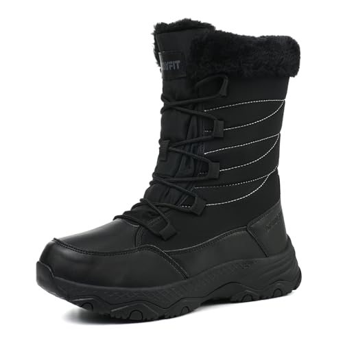 Suiyfit Snow Boots for Women Waterproof Mid-Calf Booties Winter Hiking Boot Durable Warm Fur Lined Boot Non-Slip Warm Climbing Shoes Walking, Cold Weather（black-39）