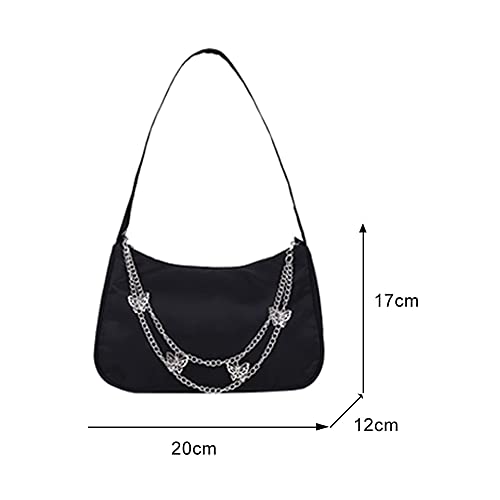 Arvalolet Y2k Schoudertas voor dames, handtas, snoepkleur nylon, ketting met vlinderdesign, zwart - Image 6
