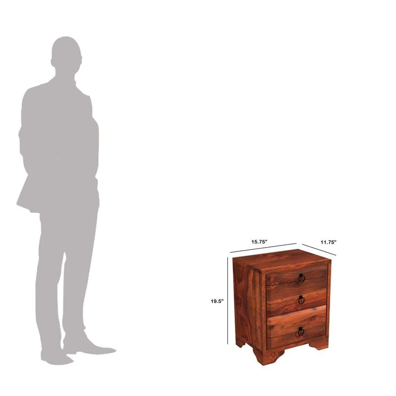 Image of WOODLAB Solid Sheesham Wood Bedside Table | Wooden Nightstand with 3 Storage Drawers | Modern Multipurpose End Table | Ideal Furniture for Living Room, Home & Bed Room (Honey Finish)
