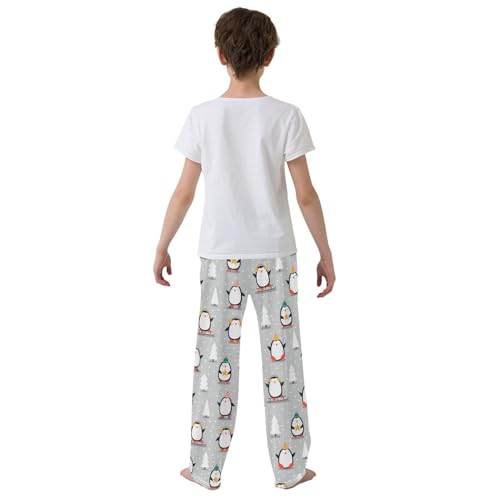 ZZXXB Winter Penguin Snow Trees Boys Long Pants Soft Trousers Elastic Waist Kids Lounge Bottoms with Pockets S-XL3