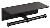 TOPGHIP Portarrollos dobles para papel higiénico con estante para teléfono para baño, montado en la pared mediante almohadilla