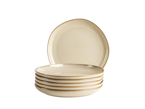 MÄSER Serie Cordelia, Desserteller Set für 6 Personen aus hochwertigem Steinzeug, 6-teiliges Tafelservice, unregelmäßige Geschirr Formen; Steinzeug, Sand