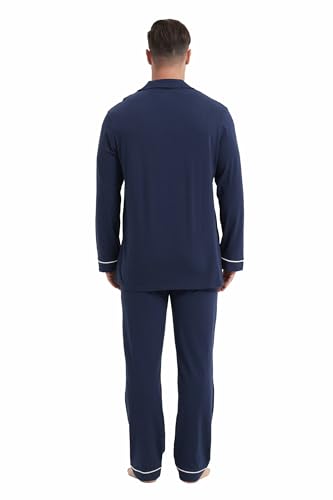 amaxer Men's 100% Cotton Classic Pajamas Set Soft Warm Long Sleeves For Men Pockets Button Pjs Elastic High Waist4