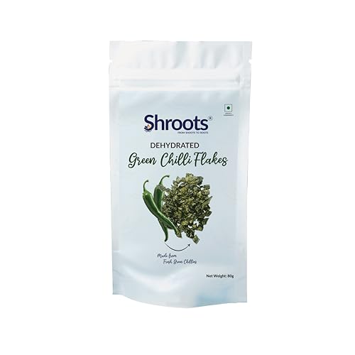 Image of SHROOTS Dehydrated Green Chilli | 100% Natural Dried Green Chilies | Perfect for Cooking, Seasoning and Spice Mixes | 80g Each, Pack Of 3