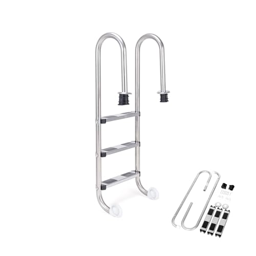 COSTWAY Escalera de Piscina de 3 Peldaños, Escalera para Piscina de Acero Inoxidable con Peldaño Antideslizante, Esalera Piscina Desmontable para Interiores Exteriores, 55 x 26 x 132 cm, Carga 150 kg