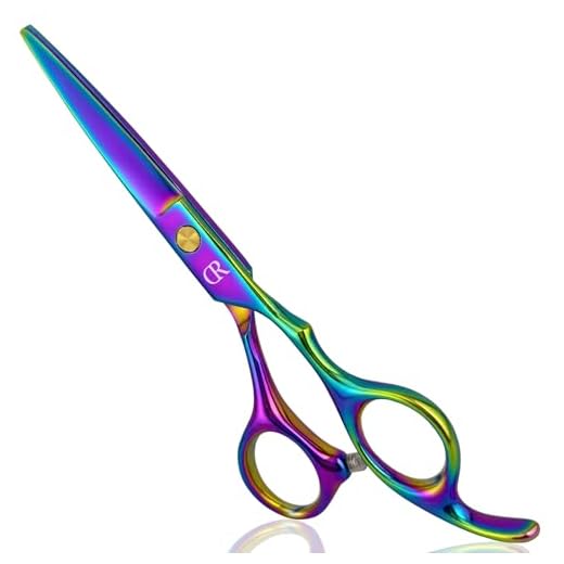 Professional Hair Cutting Shears,6 Inch Barber hair Cutting Scissors Sharp Blades Hairdresser Haircut For Women/Men/kids 420c Stainless Steel Rainbow Color (A)