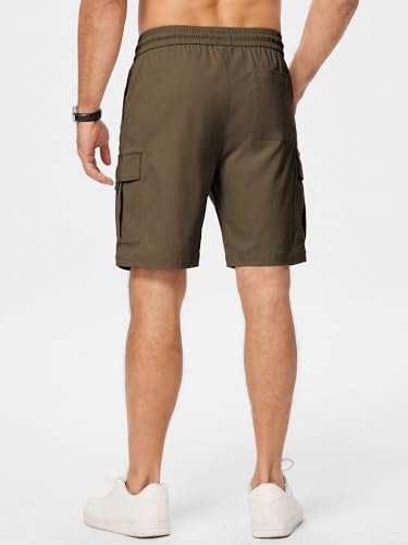 Image of JMIERR Men's Casual Stretch Cargo Shorts | Drawstring Elastic Waist, Multi Pockets, Summer Work Short, Classic