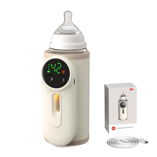 Image of BOKASM Portable Baby Bottle Warmer,Baby Breastmilk Bottle Warmer Multi-Function Milk Formula Heater,Defrosting Fits Most Bottles Ideal for Travel & Home Baby Feeding On The Go,8000 mAh Battery