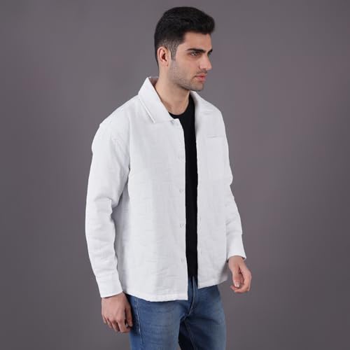 Image of Urban Scottish Men's Oversized Shacket, Cotton Jacquard, Long Sleeve Button Down Collared Shirt Jacket for Mens - Long Fit, Textured Fabric, Stylish Casual Outerwear