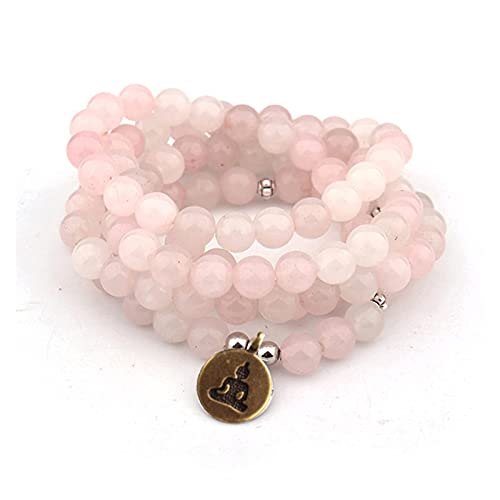 Collier de yoga en quartz rose naturel avec 108 perles de cristal pour la méditation