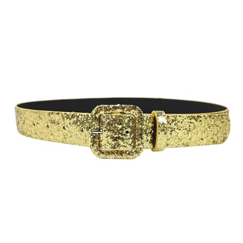 Gold/Silver Sequined Leather Belt Adjustable Length Waist Band Punk Sequins Cummerbun for Evening Festivals Wear