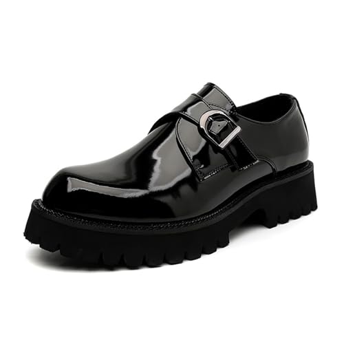 Men's Leather Platform Slip-On Loafers Fashion Monk Buckle Round Toe Lug Sole Penny Shoes Casual Business Work Flatform Dress Shoes