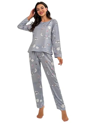 Image of Louis Luxe Womens Korean Night Dress || Full Pyjama Set || Korean Nightsuit || Women Nightwear ||Round Neck Full Sleeve Nightsuit || Loungewear || Everyday Nightdress (ND-02)