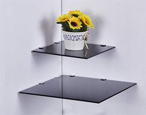 EuroFiestas Estantería esquinera Cuadrada de Cristal en 3 tamaños 25 I 35 cm en Negro, Blanco o Transparente Cristal Negro 25 cm