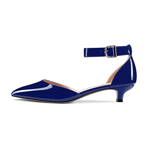Image of Aachcol Women Kitten Low Heel Ankle Strap Pumps Pointed Toe Sandals Dress Shoes Party Office Wedding 1.5 Inch