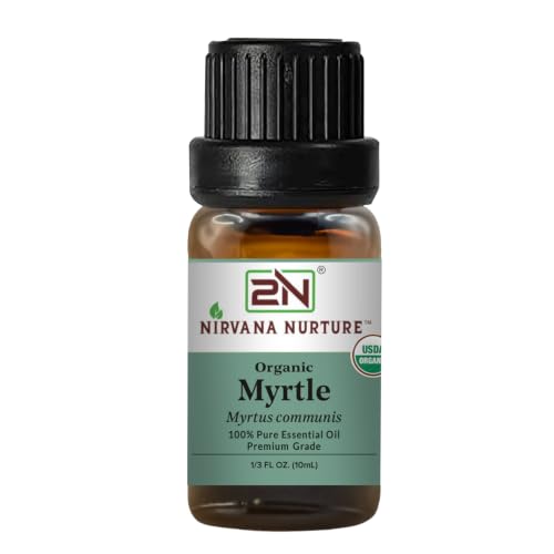 Nirvana Nurture Myrtle Essential Oil, USDA Certified Organic, 100% Pure Undiluted, Aromatherapy Oil for Diffuser, Hair & Skin Care