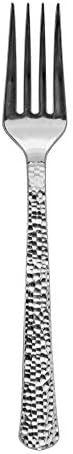 Décor Line Hammered Design Plastic Forks | Silver | Pack of 20