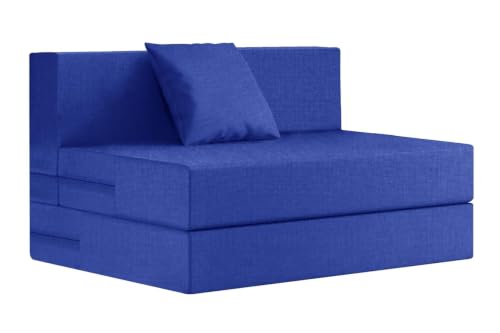 Image of Rosebell One-Person Foldable Sofa Cum Bed | Jute Fabric | 3x6 Ft | Lightweight & Comfortable with One Cushion | Perfect for Home & Office-Blue
