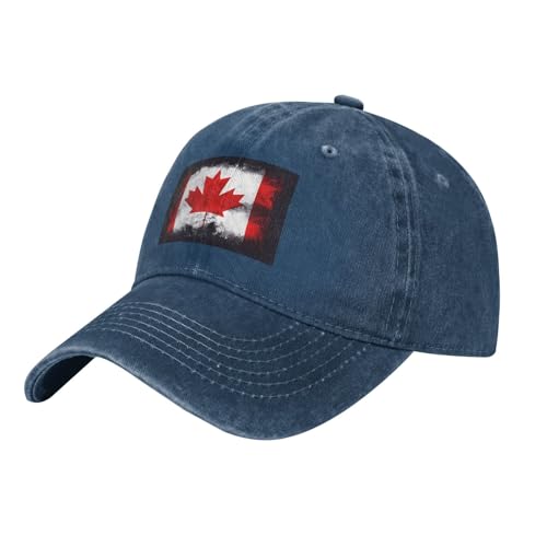 WHJSSF Casquette de baseball en denim délavé noir avec motif drapeau canadien, chapeau réglable en coton pour homme et femme, Bleu marine, taille unique