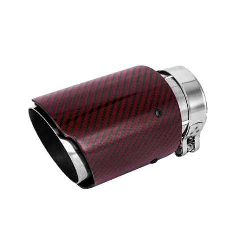 Exhaust Tips Muffler Stainless Steel and Glossy Carbon Fiber Car Exhaust Tail End Pipe, Inlet 63mm(2.5") Outlet 89mm(Glossy Red and Black)