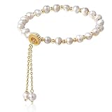 Cowlyn Pearl Bracelet Chain Link Baroque Culture Bossimi 14K Gold Filled Adjustable Fashion Valentine Charm Dainty Handmade Jewelry for Women Wife Mother