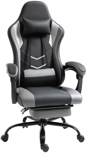 Bild von Vinsetto Ergonomischer Gaming Stuhl Bürostuhl Schreibtischstuhl, Drehstuhl Höhenverstellbar, Verstellbares Lendenkissen mit Fußstützen Schwarz 62x52x128 cm