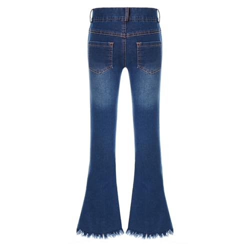 Kids Girls Casual Ripped Holes Bell Bottom Jeans Youth Washed Blue High Waist Flare Denim Pants2