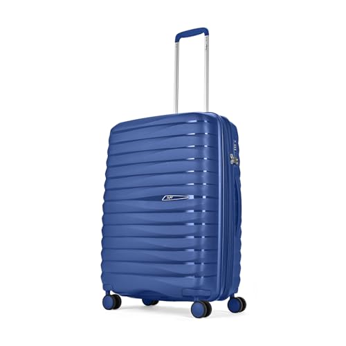 Image of Skybags Polypropylene Float Max Check-in Trolley Bag - Medium, 66cms | Premium Hard-Sided Luggage for Travel with Smooth 8 Wheels Double Spinner & Flushed TSA Lock - Blue