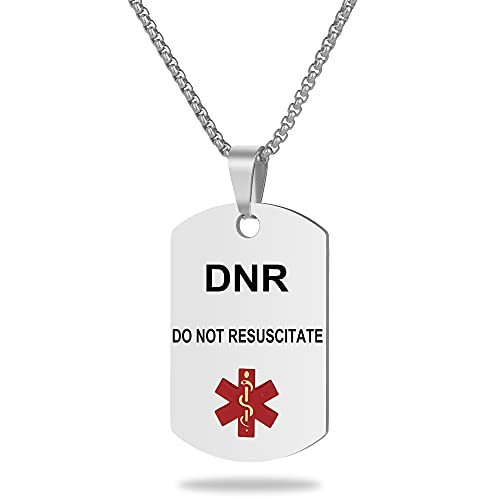 UNICGIFT Medical Alert ID Necklace Laser Engraved DO NOT RESUSCITATE Stainless Steel Tag Pendant with 23.6 inch Chain for Men Women