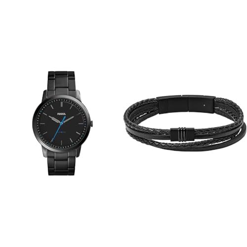 FOSSIL Homme Minimalist Noir Acier Inoxydable Montre and Townsman Bracelet, Coffret
