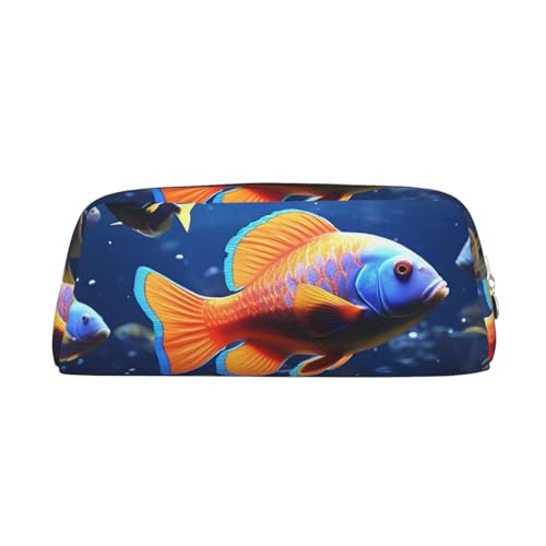 GDSHJKLW Fishs レザーペンシルケース 大容量 ペンポーチ、ジッパーメイクアップバッグ レディース メンズ 旅行用 トイレタリーバッグ 防水 コスメバッグ ワイドオープン コインポーチ 財布