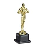 Relaxdays Statuetta, Premio con Podio Quadrato, Statua con Corona, Cinema & Hollywood, Idea Regalo, Decorazione,18cm,Oro Gioventù Unisex, 1 pz