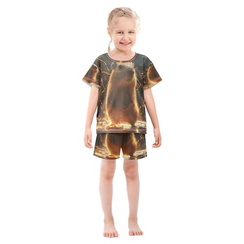 Pajama Sets Short Sleeve Glowing Capybara with Sparks Soft Cotton Summer Sleepwear 2 Piece PJS Size 5-14T4