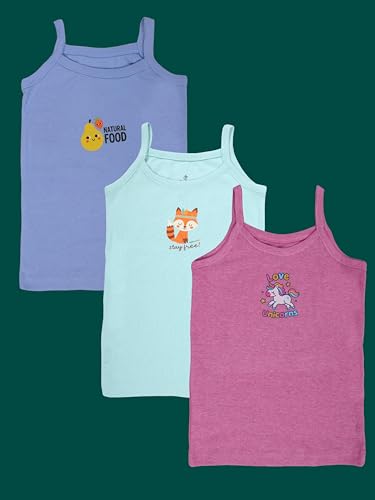Image of KiddoPanti Girls 100% Cotton Printed Camisoles Tank Top Slips Pack of 3