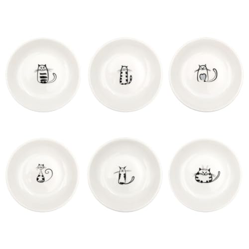 Cute Cat Ceramic Sauce Dish Kitten Plates,4 Inches Cats Bowls,Appetizer Dessert Sushi Sauce Dishes,Small Bowls for Seasoning Dish, Serving Dish for Kitchen,Small Plate Set of 6