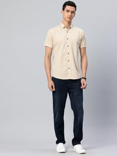Image of Majestic Man Slim Fit Pure Cotton Half Sleeve Checked Casual Shirt