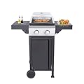 nifoti 2-Burner Propane Gas BBQ Grill with Wire Enamel Cooking Grids & Pizza Box, 24,600 BTU Output Stainless Steel Grill with Foldable Side Table for Outdoor Backyard Barbecue