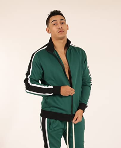 Screenshotbrand-S51706 Mens Hip Hop Premium Slim Fit Comfort Track Jacket - Athletic Sport Fitness Color Block Fashion Urban Lifestyle Streetwear Top-Green/Black-Medium #TOP1