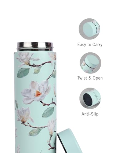 Image of NAUTICA Premium Leak-Proof Insulated Water Bottle - 1pc (Stern)| 500ml | Stainless Steel Flask with 24 Hours Temperature Retention | Ideal for Travel, Gym, Office Use Titanium Printed-Green /Ivory