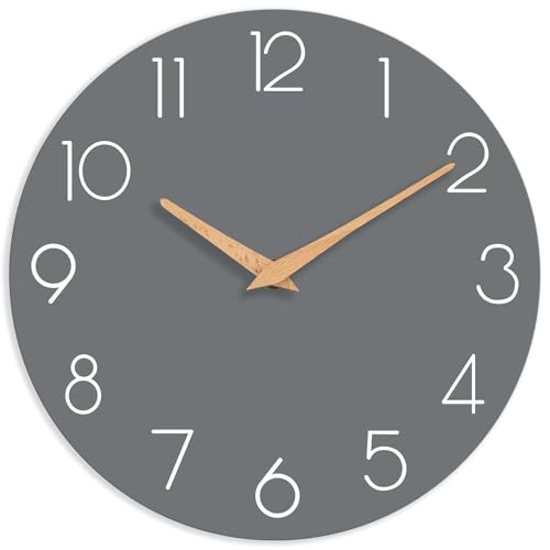 cicininc Wall Clock, Gray Silent Non-Ticking, Decorative Battery Operated Wall