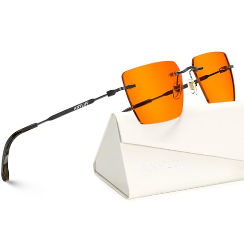Image of ANYLUV Rimless Blue Light Glasses for Women /Men, Fashion Lightweight Blue Light Blocking Glasses with Stylish Metal Temples