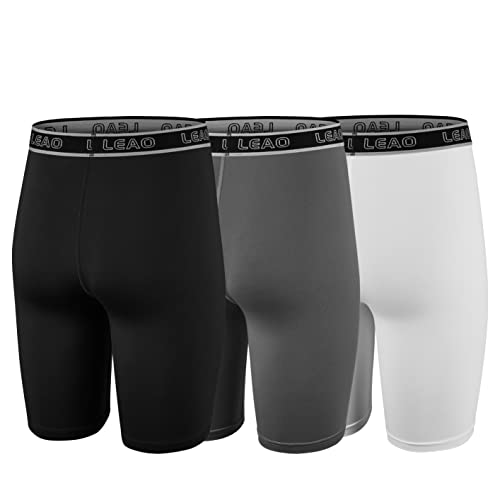 Leao Youth Boys Compression Shorts 3-Pack Performance Athletic Underwear Sports Boxer Briefs Black/Gray/White M #TOP2