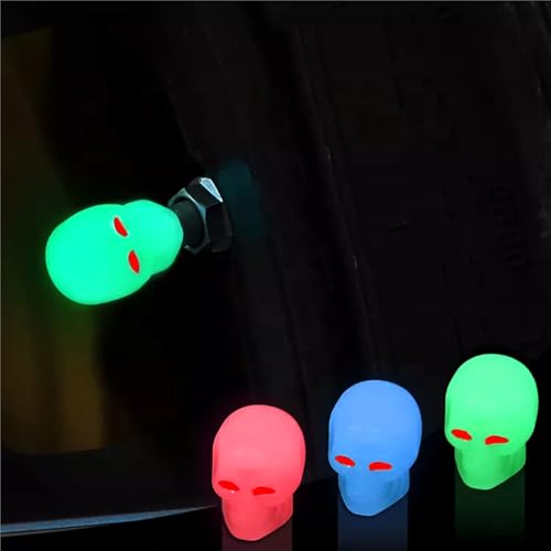 cyclingcolors 4 tapas de válvula cubre válvula cráneo fosforescente para válvula Schrader de neumáticos de bicicleta, motocicleta, coche, quad y scooter eléctrico, amarillo miniatura 4