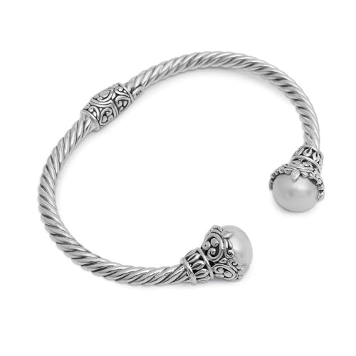 NOVICA Artisan Handmade Cultured Freshwater Pearl Cuff Bracelet .925 Sterling Silver from Indonesia 'Sterling Rope'3