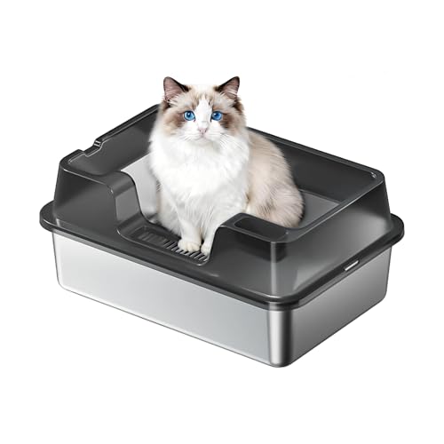 Arenero para gatos de acero inoxidable grande con tapa miniatura 1