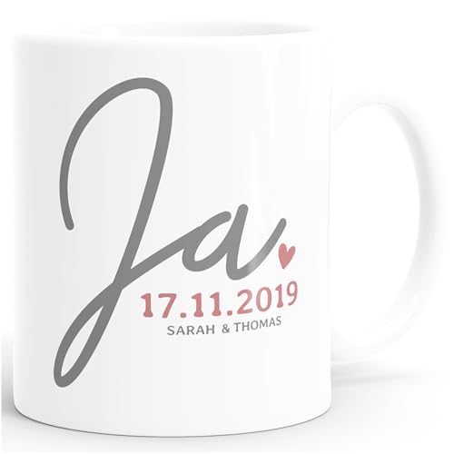 SpecialMe® personalisierte Kaffeetasse Ja mit Namen und Datum anpassbar Hochzeitsgeschenk kleines...